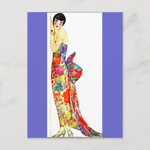 Art-Deco-Dame in formalem Gewand Postkarte