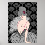 Art-Deco-Dame mit Damask - BIANCA: Wintergrauen Poster<br><div class="desc">Unsere wunderschöne Bianca ist in einem vollen Rock gekleidet und ihr Top hat Gurte, die aus Schmuckstränden bestehen. Sie hält einen Federn und sitzt vor einer Kulisse von reichhaltigem Damast. Das Haar von Bianca ist eine Masse von Curlen in einem fabelhaften Oudo, der mit einem fächerförmigen Haarclip befestigt wird. Unser...</div>