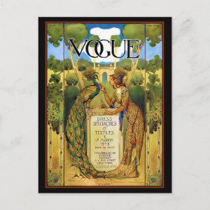 Art Deco Dame mit Pfau im Garten Postkarte