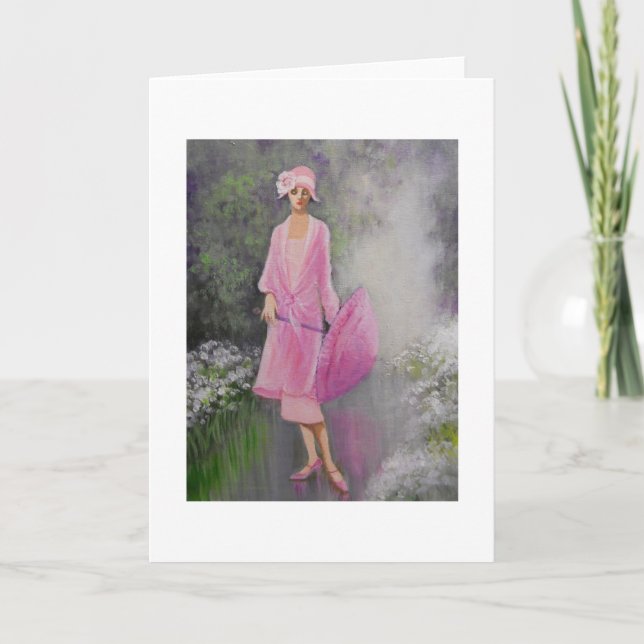 Art Déco, Dame mit Sonnenschirm, Note Card Karte (Vorderseite)