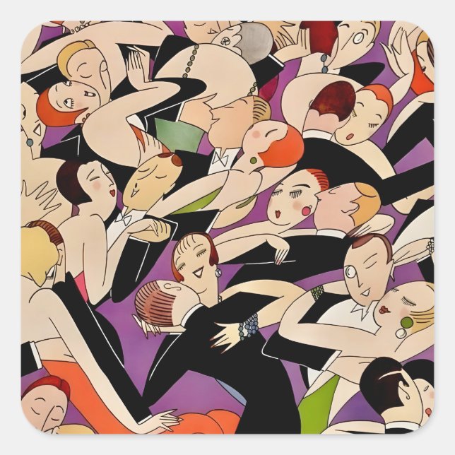 Art Deco Dancing Couples Pattern | 1920s Jazz Age  Quadratischer Aufkleber (Vorderseite)