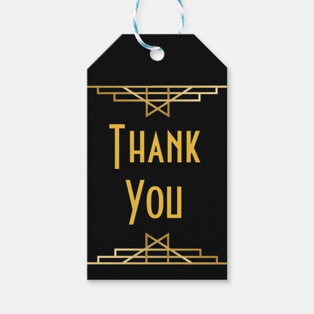 Art Deco Danke an Black & Gold Great Gatsby Party Geschenkanhänger (Vorderseite)