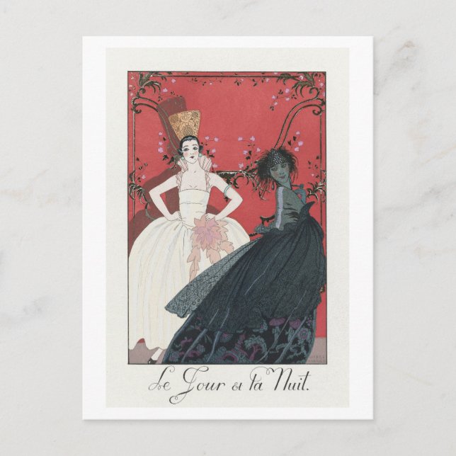 Art Deco "Day and Night" Modefläche von Barbier Postkarte (Vorderseite)