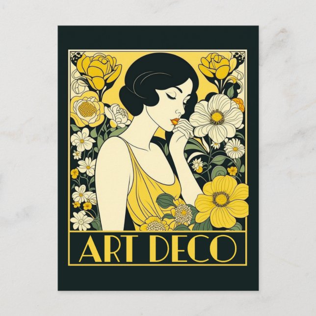 Art Deco Day Woman & Blume Postkarte (Vorderseite)