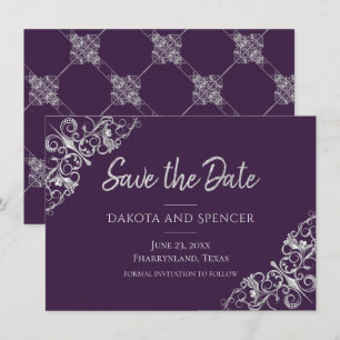 Art Deco Decadence Lila und silber Filigree Save The Date
