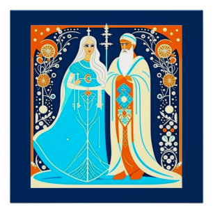 Art Deco Ded Moroz und Snow Maiden Poster