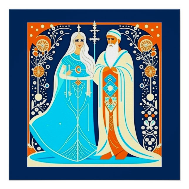 Art Deco Ded Moroz und Snow Maiden Poster (Vorderseite)