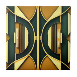 Art Deco Deep Emerald und Gold Tile Fliese