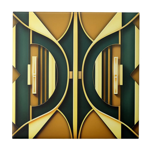 Art Deco Deep Emerald und Gold Tile Fliese (Vorderseite)
