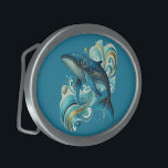 Art Deco Delphin Illustration über tiefblau Ovale Gürtelschnalle<br><div class="desc">Schöne Art Déco Delphin-Illustration mit tiefblauem,  anpassbarem Hintergrund.</div>