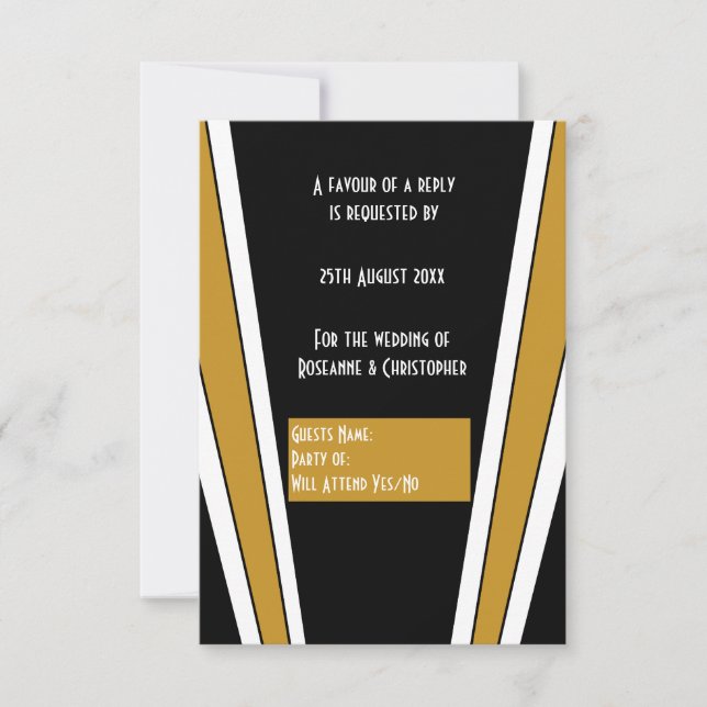 Art Deco Design Black and Gold Wedding RSVP Karte (Vorderseite)