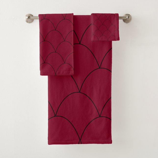 Art Deco Design Burgundy Badhandtuch Set (Insitu)