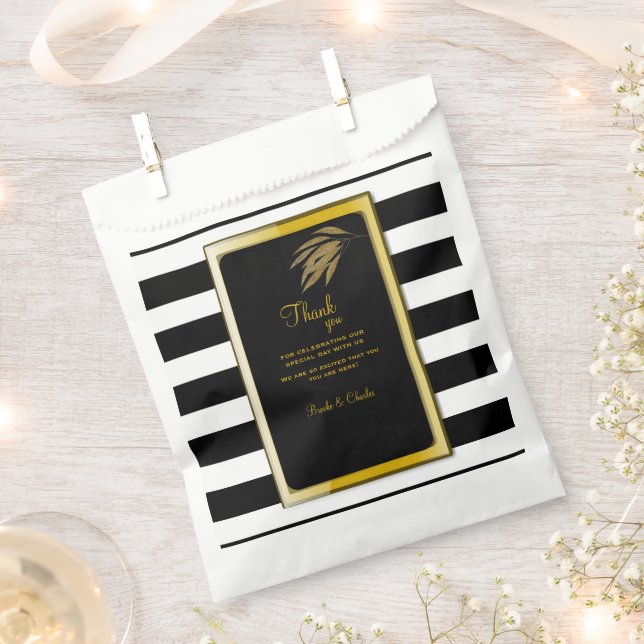 Art Deco Design Gold Rose Blätter Schwarze Streife Geschenktütchen (Ausgeschnitten)