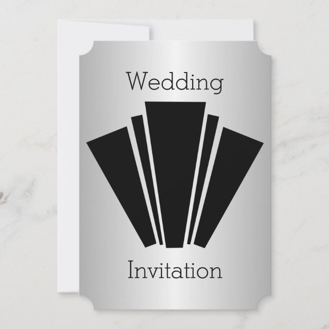 Art Deco Design Schwarz und Silber Hochzeit Einladung (Vorderseite)