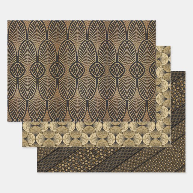 Art-Deco-Designs auf 3 Blättern 3 Geschenkartikel Geschenkpapier Set (Set)