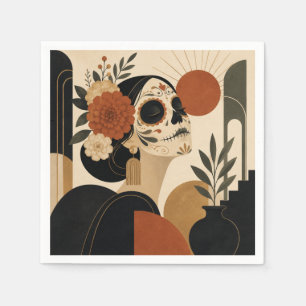 Art Deco Dia De Los Muertos und Halloween Serviett Serviette