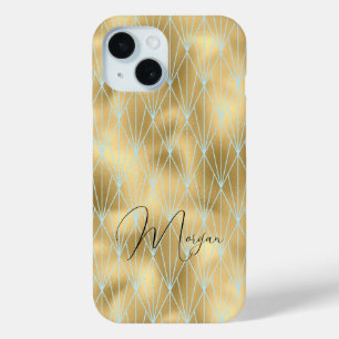 Art Deco Diamantmuster, Gold & Türkis, Schriftname Case-Mate iPhone Hülle