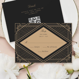 Art Deco Diamond Black and Gold RSVP Karte