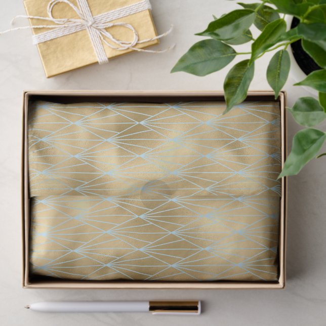 Art Deco Diamond Design, Gold & Aquamarin, Decoupa Seidenpapier (Geschenk)