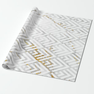 Art Deco Diamond Dreiecke Gray Gold Weißer Marmor Geschenkpapier
