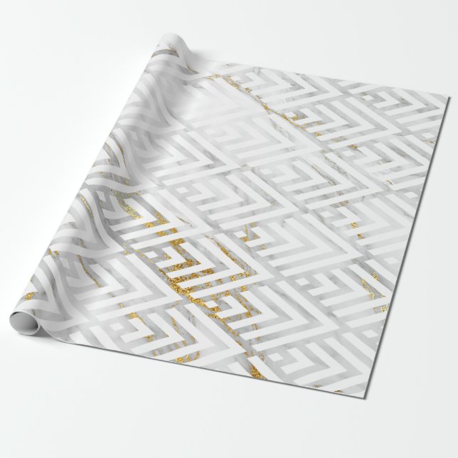 Art Deco Diamond Dreiecke Gray Gold Weißer Marmor Geschenkpapier (Ungerollt)