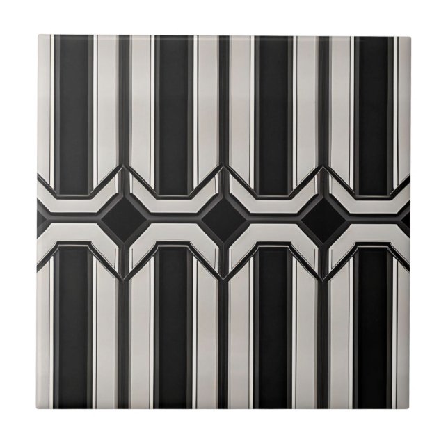 Art Deco Diamond Lines Tile Fliese (Vorderseite)