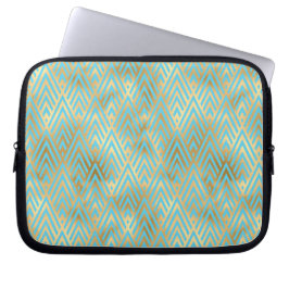 Art Deco Diamond Muster, Aquamarin & Gold Laptopschutzhülle