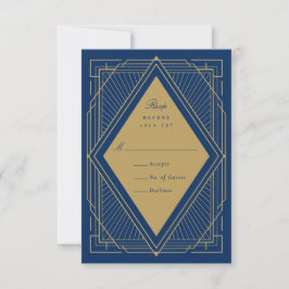 Art Deco Diamond Navy Blau und Gold RSVP Karte