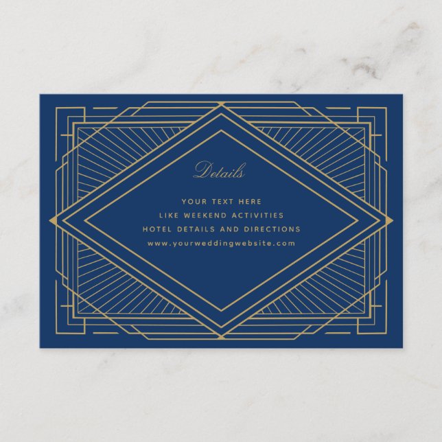 Art Deco Diamond Navy Blue and Gold Wedding Begleitkarte (Vorderseite)