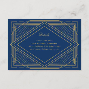 Art Deco Diamond Navy Blue and Gold Wedding Begleitkarte