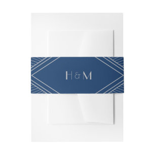 Art Deco Diamond Navy Blue and Silver Wedding Einladungsbanderole