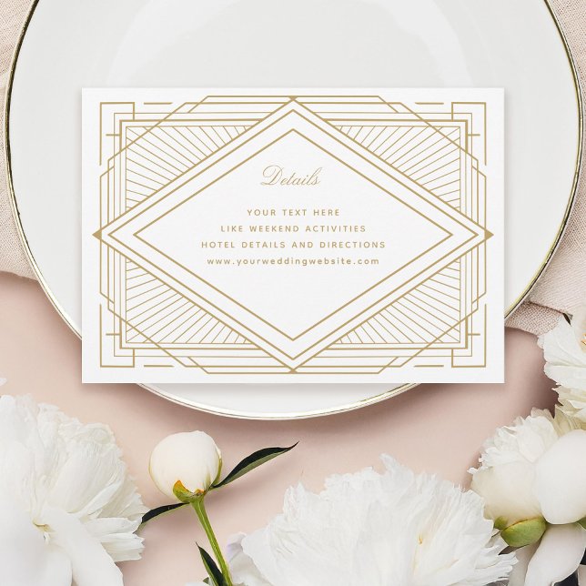 Art Deco Diamond White and Gold Wedding Begleitkarte (Von Creator hochgeladen)