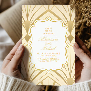 Art Deco Diamond White and Gold Wedding Einladung