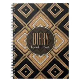 Art Deco Diamonds Black Gold Diary Notebook Notizblock