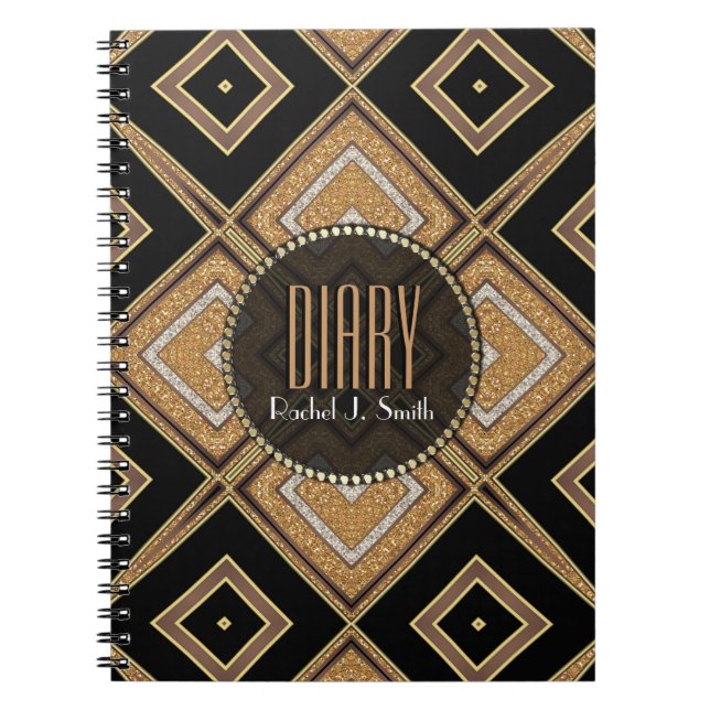 Art Deco Diamonds Black Gold Diary Notebook Notizblock (Vorderseite)