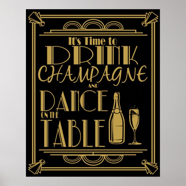 Art Déco Die Zeit, Champagner zu trinken Poster (Vorne)
