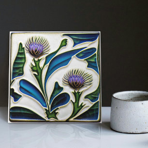 Art Deco Distel-Wanddekoration Art Nouveau Keramik Fliese