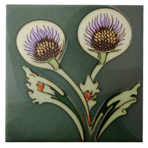 Art Deco Distel-Wanddekoration Art Nouveau Keramik Fliese