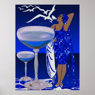 ART DECO Diva LADY Blauer Champagner Poster