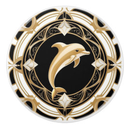 Art Deco Dolphin Schwarz-weiß Gold Schöne Stadt Keramikknauf