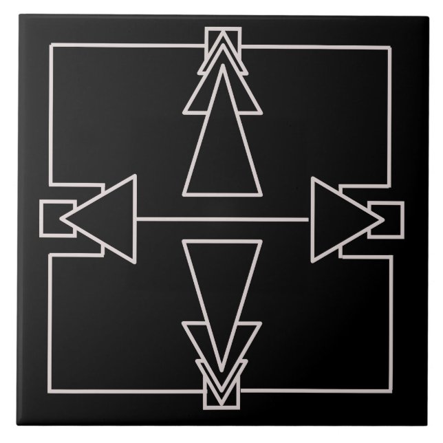 Art Deco Doppelarrow Tile Silver und Black Fliese (Vorderseite)