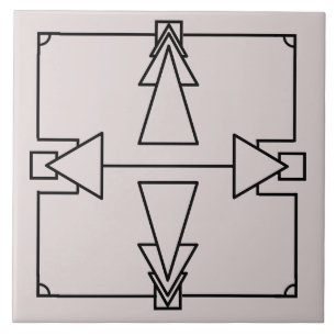 Art Deco Double Arrow auf Black und Silver Tile Fliese