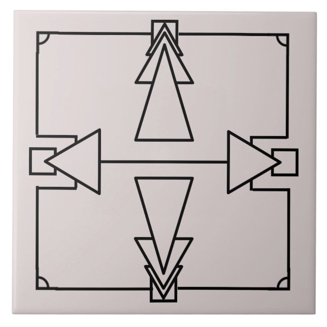 Art Deco Double Arrow auf Black und Silver Tile Fliese (Vorderseite)