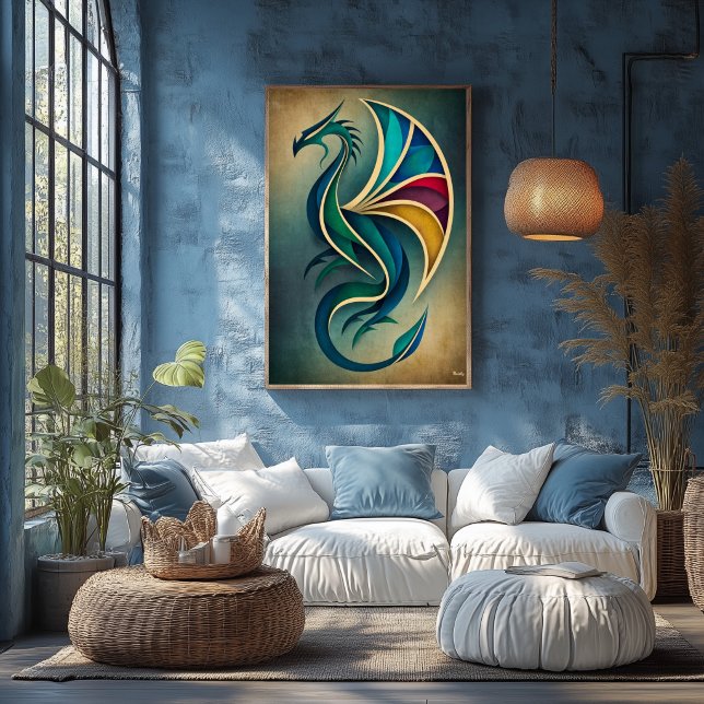 Art Deco Drache Abstrakte Geometrische Fantasy Wan Poster (Von Creator hochgeladen)