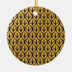 Art Deco-Drachenschuppen - Blaue und goldene Schup Keramik Ornament