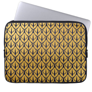 Art Deco-Drachenschuppen - Blaue und goldene Schup Laptopschutzhülle