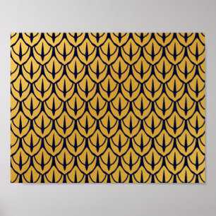 Art Deco-Drachenschuppen - Blaue und goldene Schup Poster