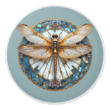Art Deco Dragonfly Gestaltetes Glas Pink Gold Blau