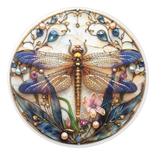Art Deco Dragonfly Pearls Gems Blume Elegante Keramikknauf