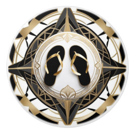 Art Deco Dreh Flop Shoes Schwarz-weiß Gold Keramikknauf